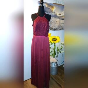 Maroon lace Davids Bridal bridesmaid dress. Size 10.